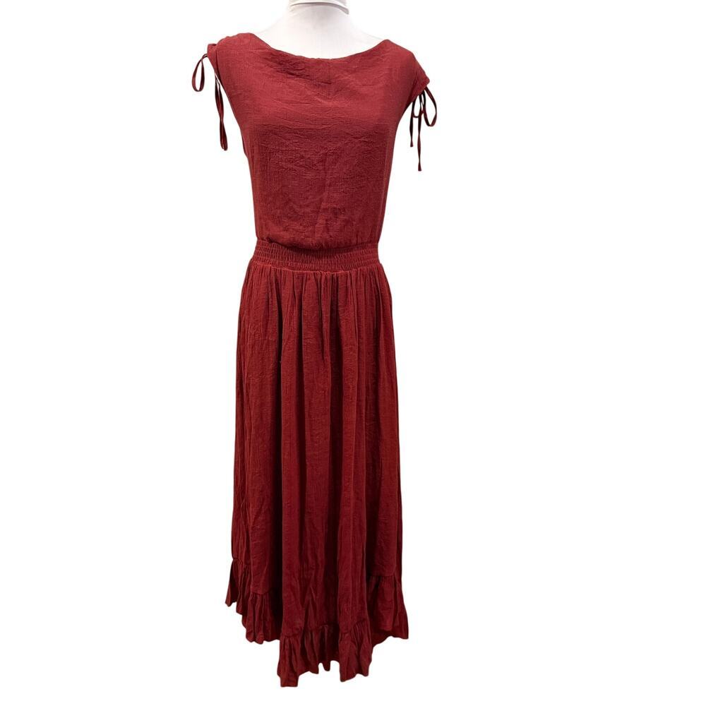 Mia Joy Joyfolie Boho Maxi Dress Large  Brick Red Lagenlook Flowy Cottagecore - Picture 2 of 10